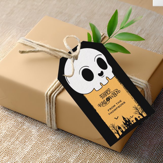 Etiqueta Para Presente Skeleton Skull Graveyard Black Gotheen (Criador carregado)