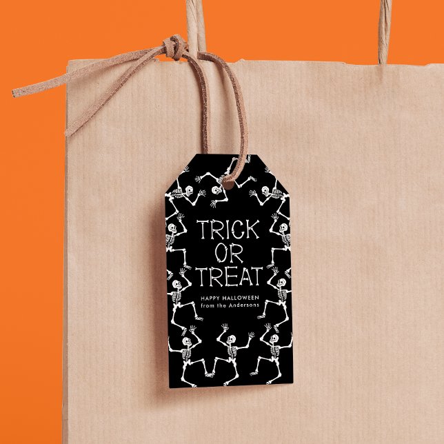 Etiqueta Para Presente Skeletons Dançantes Spooky Trick ou Treat Hallowee (Criador carregado)