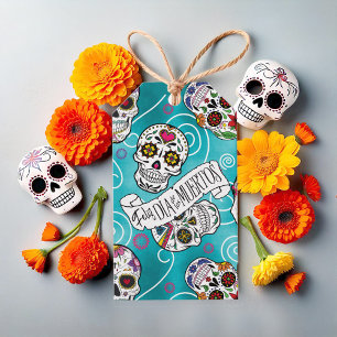 Etiqueta Para Presente Skulls and Swirls Turquoise ID725