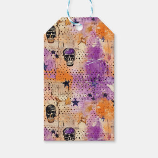 Etiqueta Para Presente Skulls Dots Stars Boho Abstrato Patterno Halloween