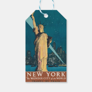 Etiqueta Para Presente Skyline do Nova Iorque Viagens vintage Liberty