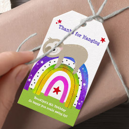 Etiqueta Para Presente Sloth Boho Arco-Íris Moderno Aniversário Obrigado
