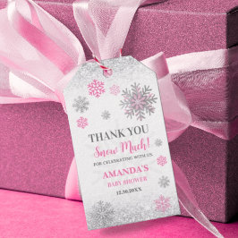 Etiqueta Para Presente Snowflake Pink & Silver Baby Shower Thank You