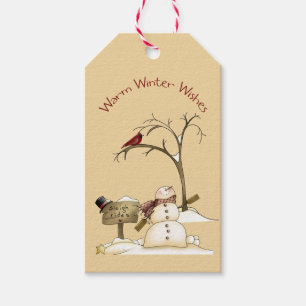 Etiqueta Para Presente Snowman Red Bird Sleigh viaja de Natal