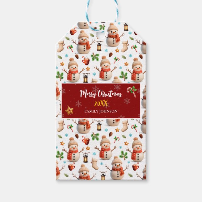 Etiqueta Para Presente Snowman Winter Holiday - Merry Christmas (Frente)