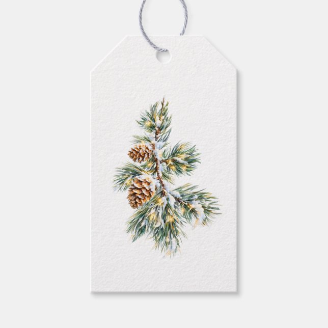 Etiqueta Para Presente Snowy Pine Branch (Frente)