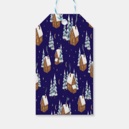 Etiqueta Para Presente Snowy Winter Log Cabin Christmas