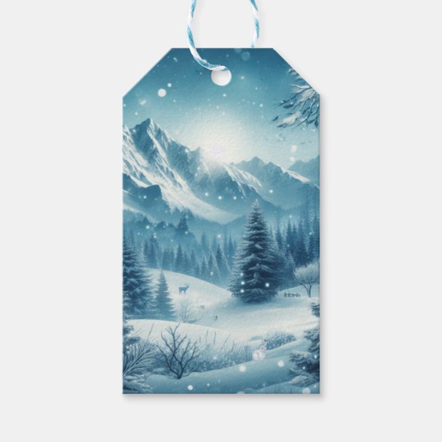 Etiqueta Para Presente Snowy Winter Mountain (Frente)