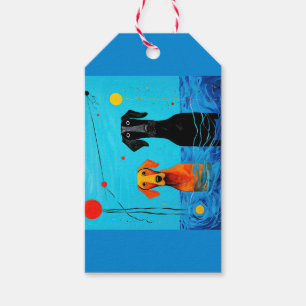 Etiqueta Para Presente Sob o Horizonte Azul - Cães Coloridos Surrealistas