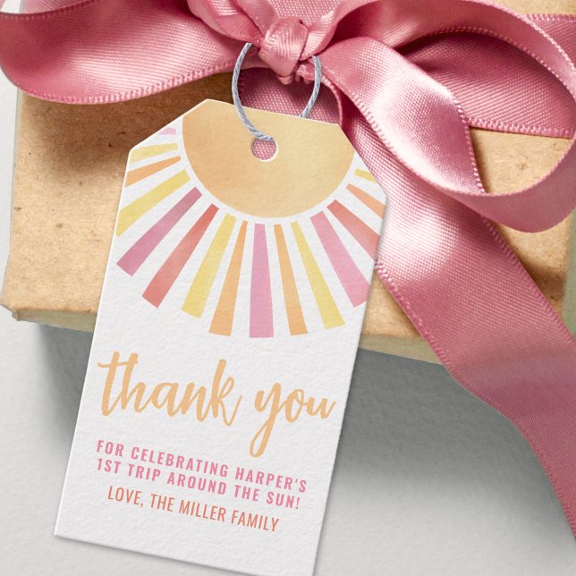 Etiqueta Para Presente Sol Rosa Sol Aniversário (Sunshine Pink Sun Baby Gift Tags )