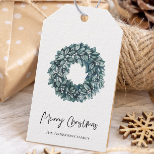 Etiqueta Para Presente Sola Verde Simples de Aquarela   Feliz Natal