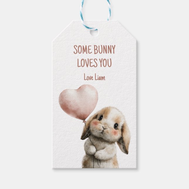 Etiqueta Para Presente Some Bunny Loves You with Heart Balloon (Frente)