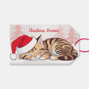 Etiqueta Para Presente Sonhos de Natal - Gatinho Dormindo em Santa Hat