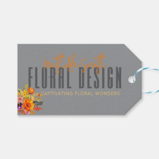 Etiqueta Para Presente Sophisticated Floral Design Gray Orange Flowers