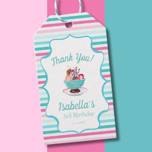 Etiqueta Para Presente Sorvete de Sundae de Aquarela Obrigado Aniversário