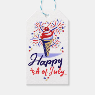 Etiqueta Para Presente Sorvete Red White Blue Fireworks Cone 4 de julho
