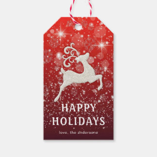 Etiqueta Para Presente Sparkling Red Background White Reindeer Luxury