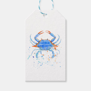 Etiqueta Para Presente Splatter da pintura do caranguejo azul da aguarela