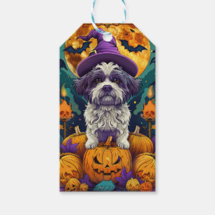 Etiqueta Para Presente Spooky Shih Tzu Dog Halloween Bruxelles E Pumpkin