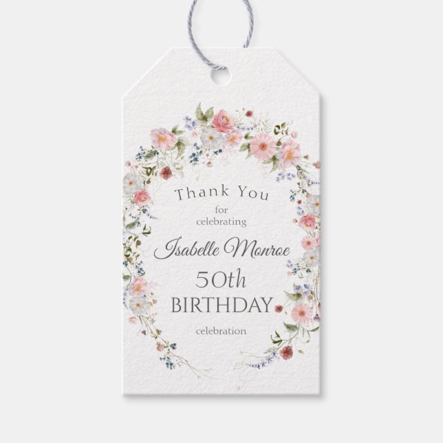 Etiqueta Para Presente Spring Wildflowers 50th Birthday Thank You (Frente)