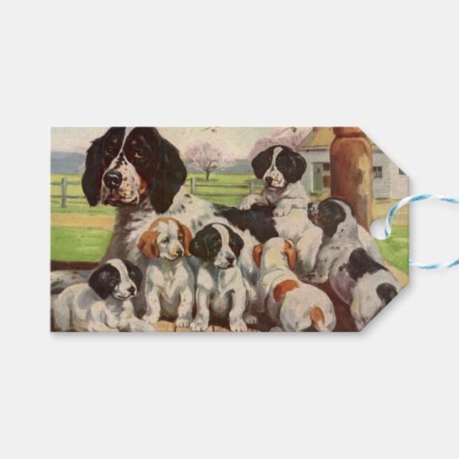 Etiqueta Para Presente Springer Spaniel mãe e cachorros (Frente (horizontal))