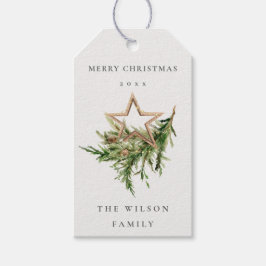 Etiqueta Para Presente Star Ornament Pine Branch Fauna Feliz Natal