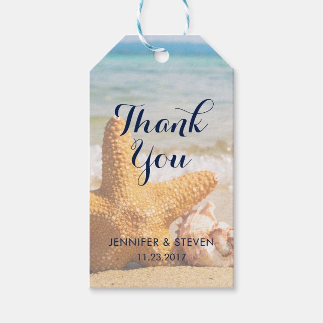 Etiqueta Para Presente Starfish e Seashells na Praia Obrigado (Frente)