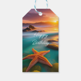 Etiqueta Para Presente Starfish na praia no Dawn