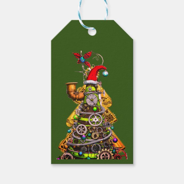 Etiqueta Para Presente Steampunk Christmas Tree (Frente)