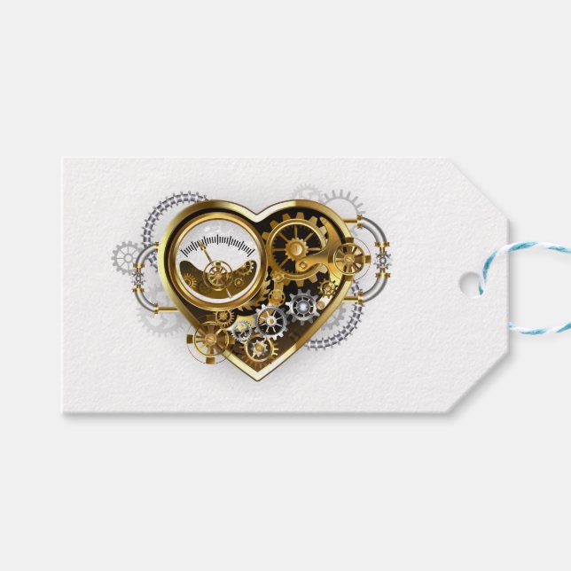 Etiqueta Para Presente Steampunk Heart with a Manometer (Frente (horizontal))