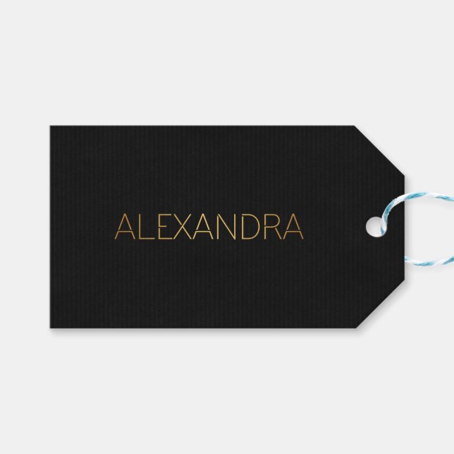 Etiqueta Para Presente Stencil Personalizado Tipo Alexandra Dourado Preto (Frente (horizontal))