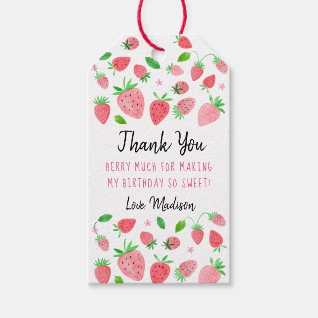 Etiqueta Para Presente Strawberry Berry Sweet Aniversário Obrigado (Frente)