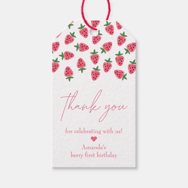 Etiqueta Para Presente Strawberry Girl First Festa de aniversário Obrigad (Frente)