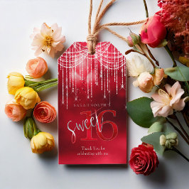 Etiqueta Para Presente String Lights & Balloons Sweet 16 Red ID473