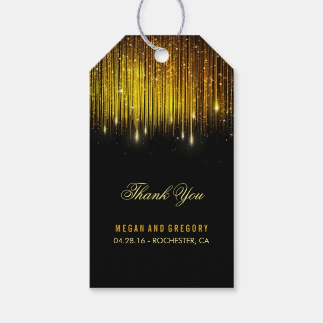 Etiqueta Para Presente String Lights Dourada e Black Weding Obrigado (Frente)