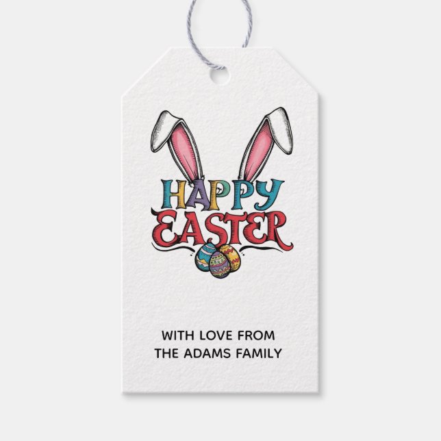 Etiqueta Para Presente Stylish bunny ears Floral Happy Easter (Frente)