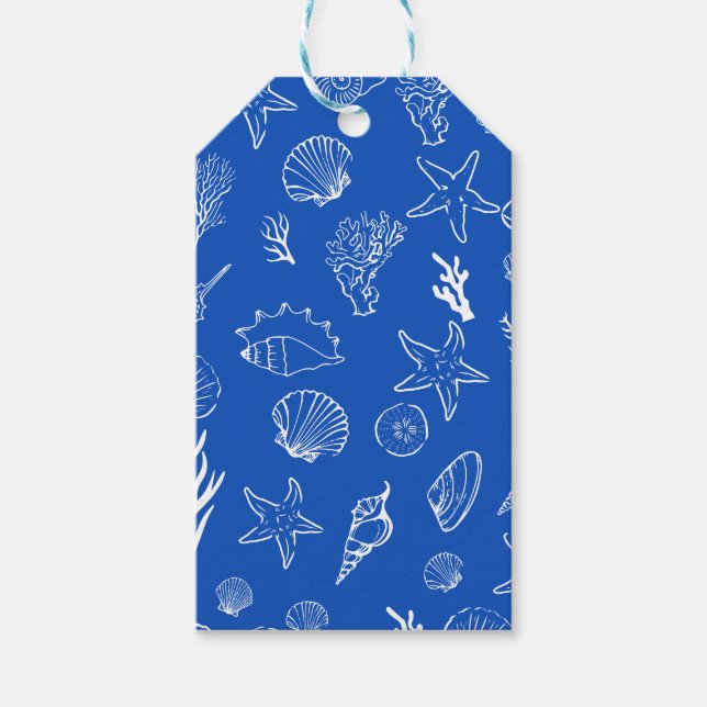 Etiqueta Para Presente Summer Seashells Frame Beach Wedding Blue (Frente)