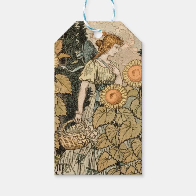Etiqueta Para Presente Sunflower Art Nouveau Garden Grasset Woman (Frente)