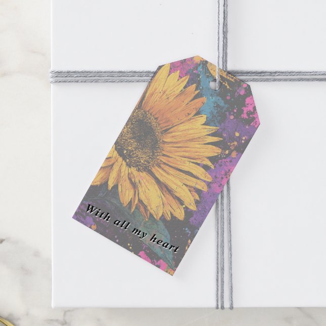 Etiqueta Para Presente Sunflower Botanical Acrylic Painted Floral (Criador carregado)