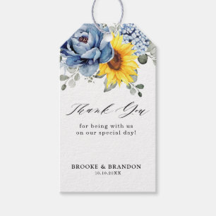 Etiqueta Para Presente Sunflower Dusty Blue Slate Peony Casamento Floral