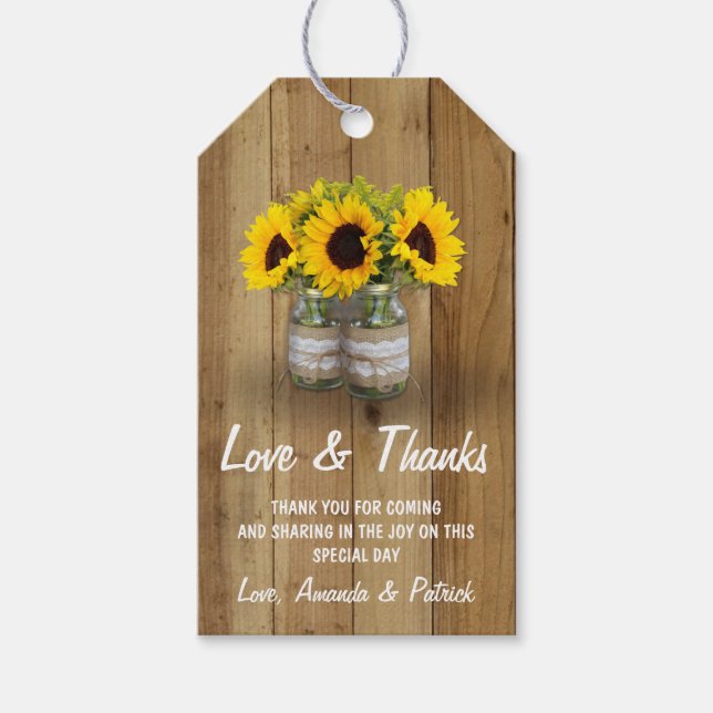 Etiqueta Para Presente Sunflower Mason Jar Burlap Lace Casamento Obrigado (Frente)
