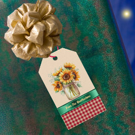 Etiqueta Para Presente Sunny Sunflower Country Red Gingham Personalizado