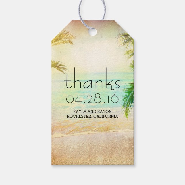 Etiqueta Para Presente Sunset Beach Palms Casamento Obrigado (Frente)