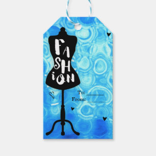 Etiqueta Para Presente Suporte de Manequim Vintage Retro Azul FASHION Fes