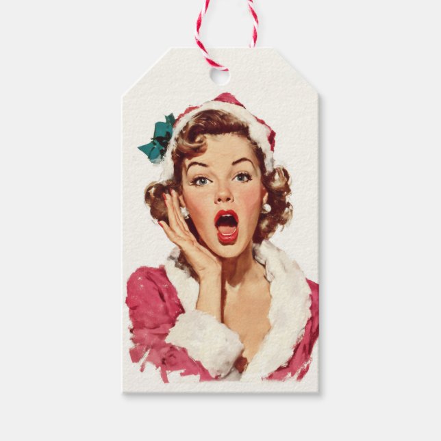 Etiqueta Para Presente Surpreendente Pin-Up de Natal Retro (Frente)