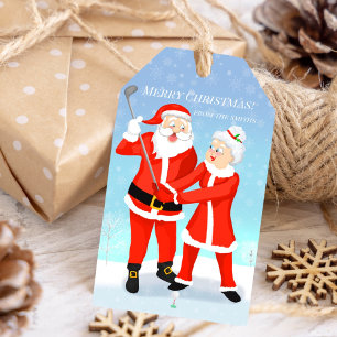 Etiqueta Para Presente Swing de Golfe de Papai Noel e Sra. Claus