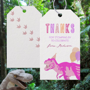Etiqueta Para Presente T-Rex Pink Obrigados Dinossauro Marca de Favor de