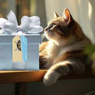 Etiqueta Para Presente Tabby Cat Peeking Blue Funny
