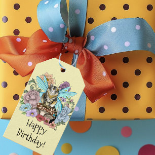 Etiqueta Para Presente Tablet Fairy Cat Mushroom Floral