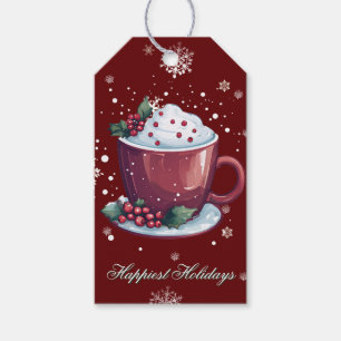 Etiqueta Para Presente Taça de Chocolate Quente de Natal   Vermelho